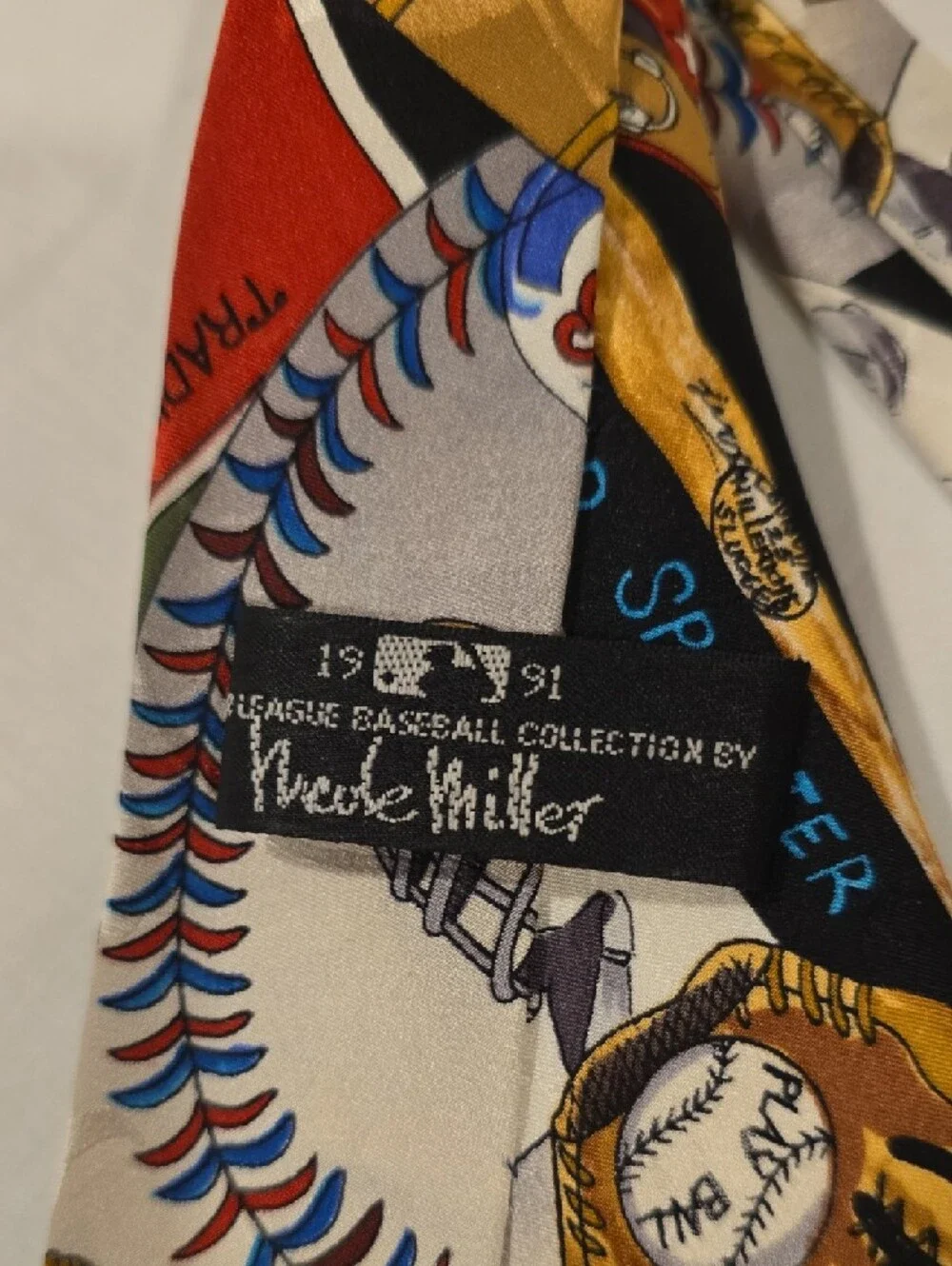 Nicole Miller Multicolor Old Time Baseball‎ Novelty Print Silk Men's Vintage Tie